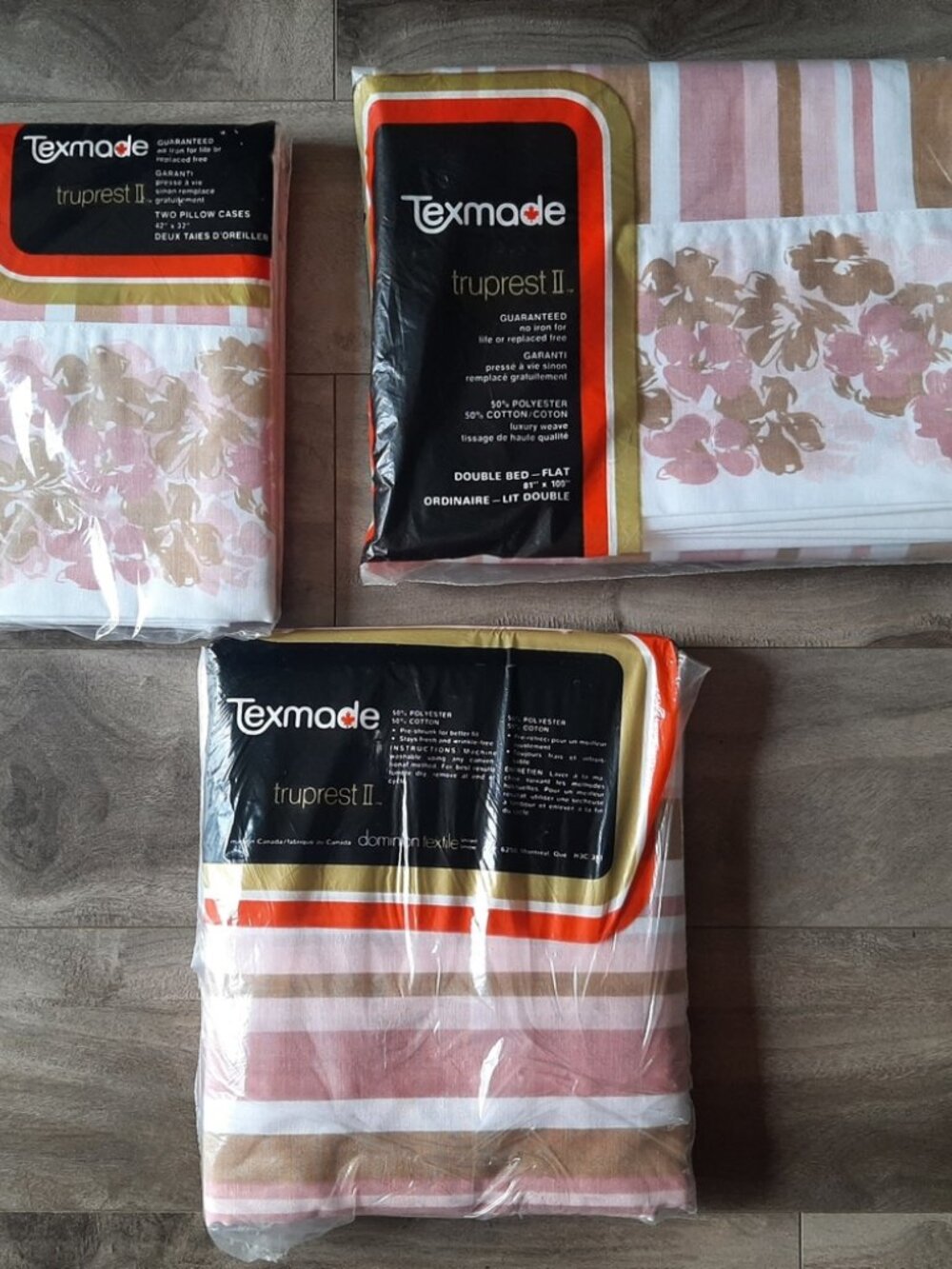 Vintage Texmade Truprest 11 Pink Floral & Stripe Sheet Set
